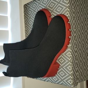 Black Sock Style red rubber bottom Boots